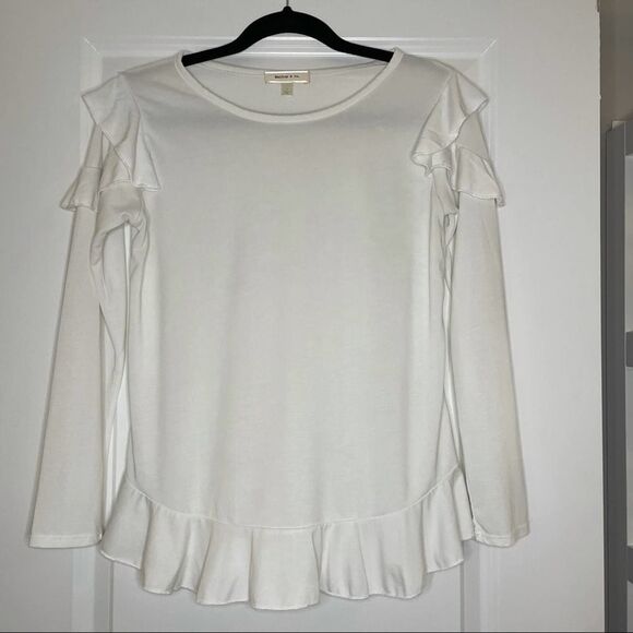 Hailey & Co.Ruffle Shoulder Long Sleeve Top White size Medium - Picture 4 of 8